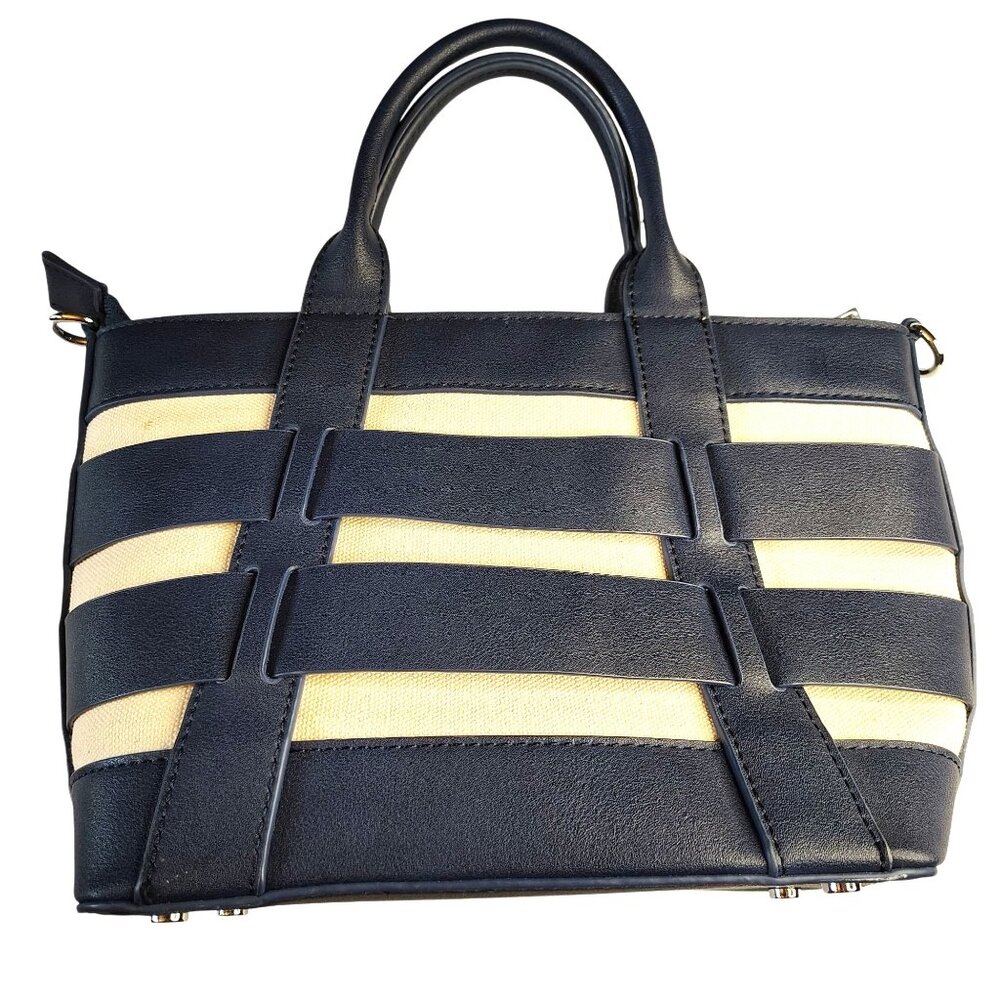 Miztique Striped Handbag Navy & Cream Dual Handles & Metal Feet NO STRAP INCLUDE